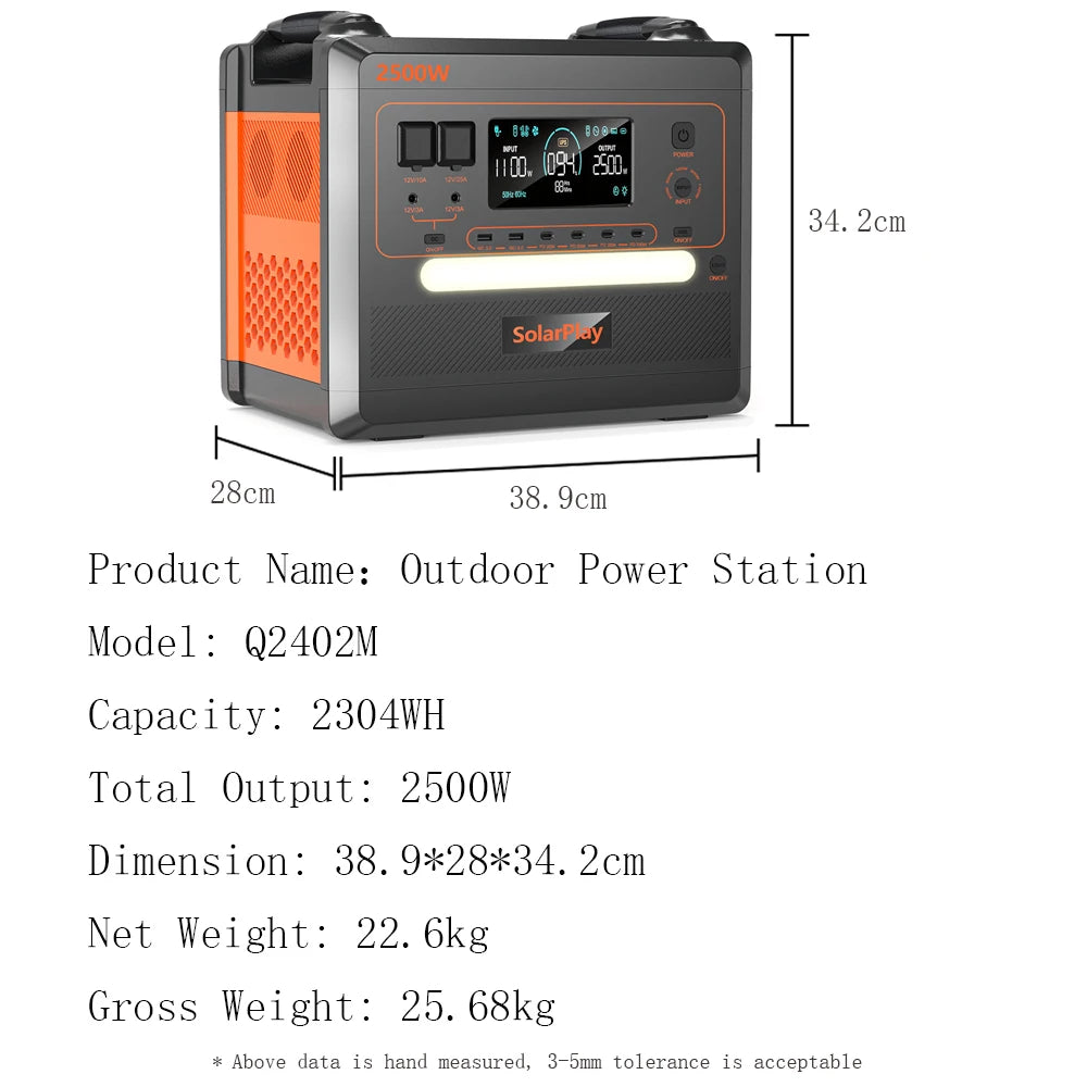 Solarplay Q2501 Q2402M Portable Power Station LiFePO4 Battery 2160WH 2304WH 2400W 2500W 4800W Peak Solar Generator