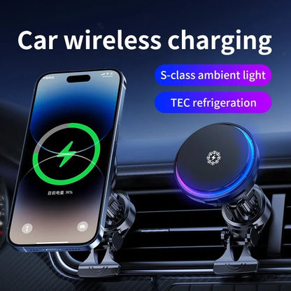 15W Ice Cooling Magnetic Wireless Car Charger For iPhone 16 15 14 13 12 Pro Max MacSafe Car Phone Holder - 