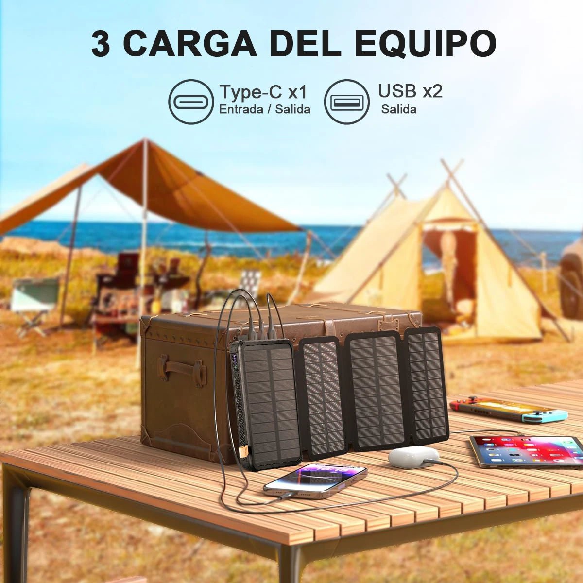 20000mAh Large Capacity Solar Panel Power Bank Charger - 