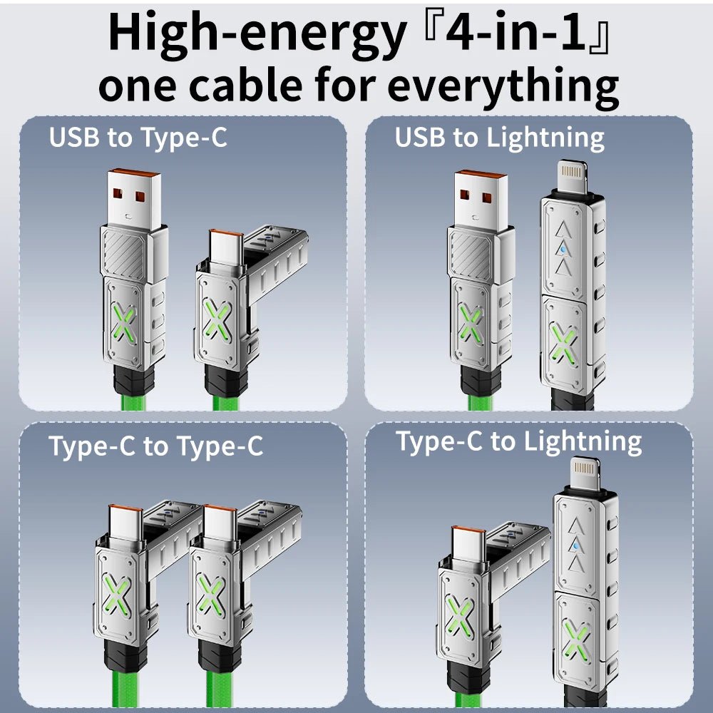 240W 4 - in - 1 Super Fast Charging Data Cable USB - C To Type - C Zinc Alloy Cable for Samsung Xiaomi Iphone - 