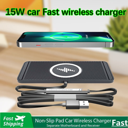 Qi-Certified Wireless Car Charger Pad 15W Fast Charging