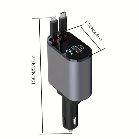 66W Fast Car Phone Charger With 4-in-1 Telescopic Cable