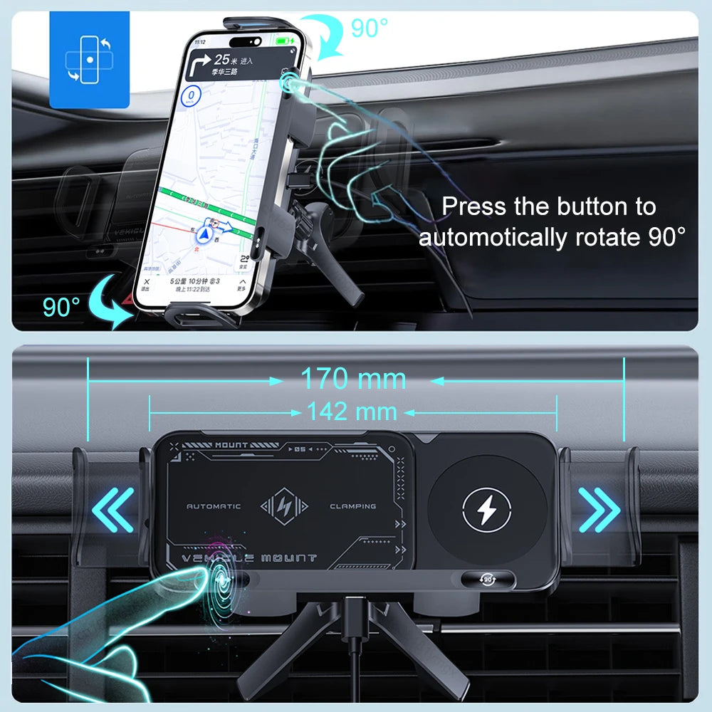 Car Wireless Charger Dual Coil Fold Screen Fast Charging For Samsung Galaxy Z Fold 5 6 And Flip 3 4 With Air Vent Holder
