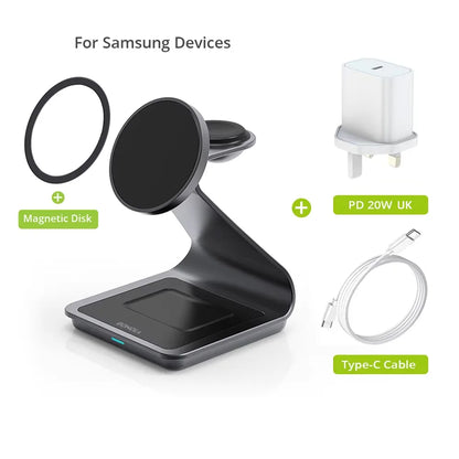 Bonola Magnetic 3 In 1 Wireless Charger Station For Samsung Galaxy S24 Ultra S25 25W Fast Charging Stand Watch Earbuds