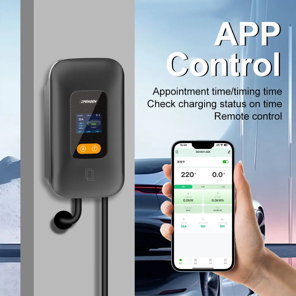 IPENGEN Type1 EV Charger Station 32A 40A 50A EVSE Wallbox With App Control 7.6kW 9.6kW 12kW IP55 ABS 5m Cable