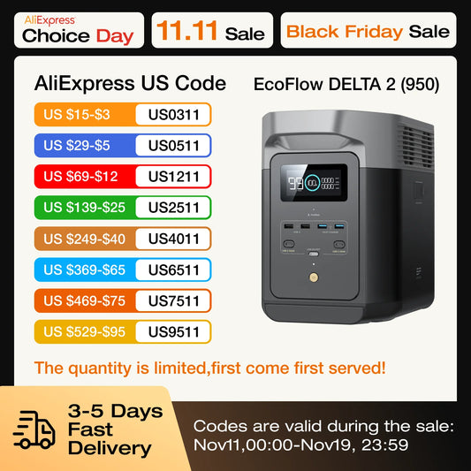 ECOFLOW Delta 2 Portable Power Station 950Wh LiFePO4 Battery 1800W AC Output 100W USB C Solar Generator