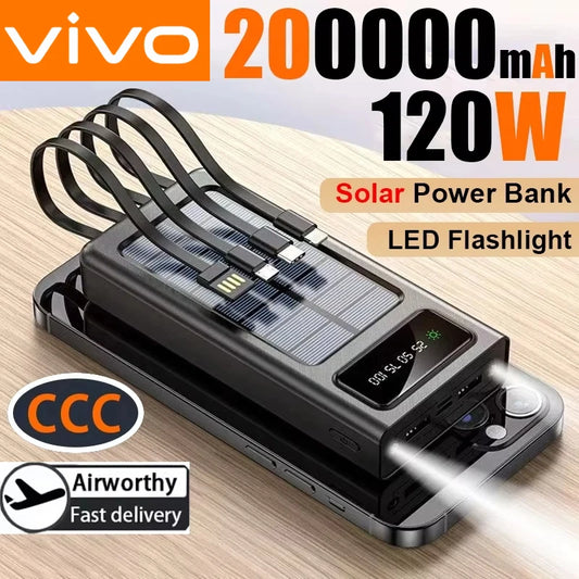 VIVO 200000mAh Solar Power Bank 3C Certification 4 In 1 LED Light Outdoor Charger Fast Charging External Battery