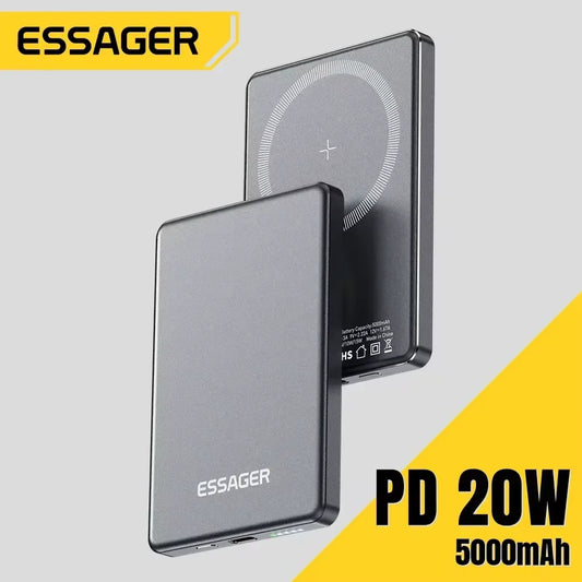 Essager Thin Magnetic Wireless Power Bank 20W 5000mAh Fast Charging External Battery For MagSafe iPhone 17 16 15 14