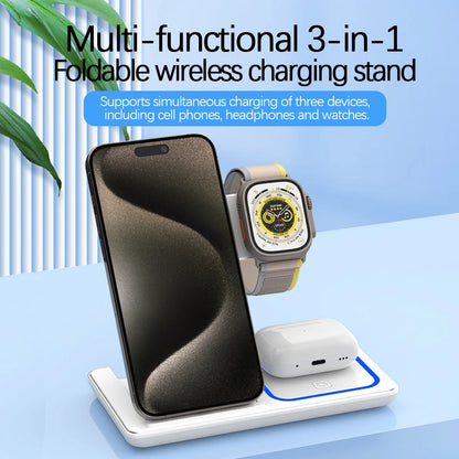 30W LED Fast Wireless Charger Stand 3 In 1 Foldable Charging Dock For iPhone 11 To 15 Apple Watch AirPods Pro
