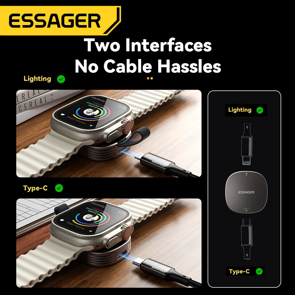 Essager Magnetic Wireless Charger For Apple Watch 9 8 7 6 5 4 SE Ultra Fast Charging Station Dual Port
