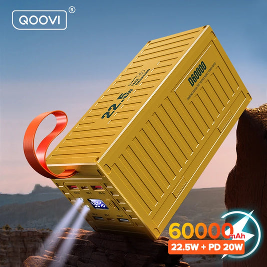 QOOVI 60000mAh Power Bank 22.5W PD QC 3.0 Fast Charging Portable Charger With LED Display And Flashlight
