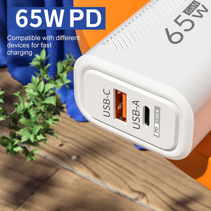 65W GaN USB Type C Charger PD 3.0 Quick Charge Wall Charger With US EU Plugs For iPhone Samsung