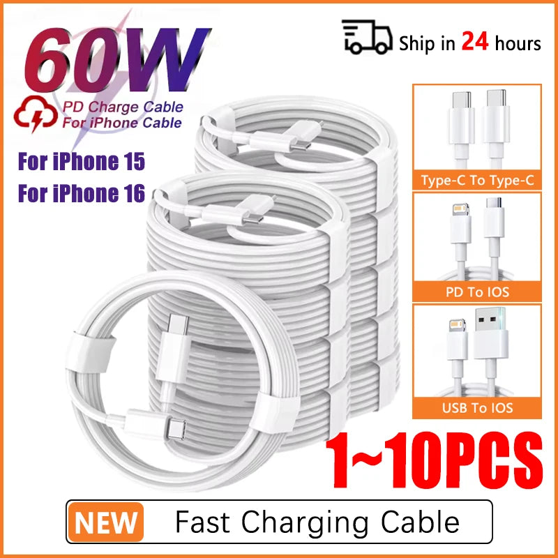 PD 60W USB C To USB C Fast Charging Cable 2M Type C For iPhone iPad Android USB C Devices Premium