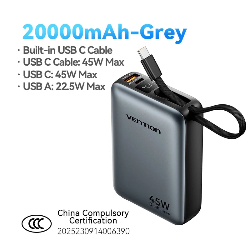 Vention 20000mAh Power Bank 45W Fast Charging Portable Charger For Xiaomi iPhone Pro Max Samsung Galaxy