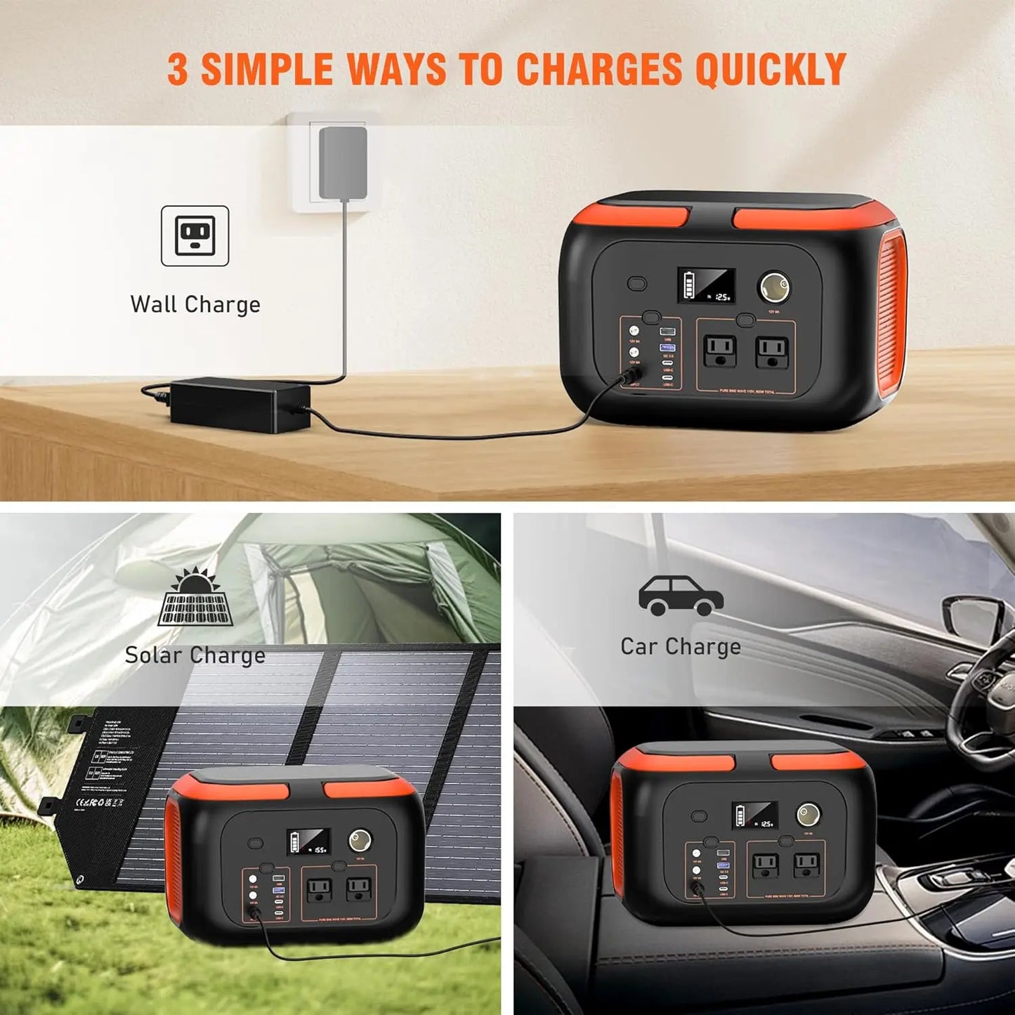 SinKeu Portable Power Station 600W 300W 200W 120W With 110V AC Outlets Solar Generator For Camping RV Home