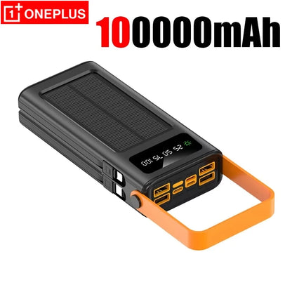 OnePlus 200000mAh Solar Power Bank With Built In Cables High Capacity LED Light For iPhone Fast Charging