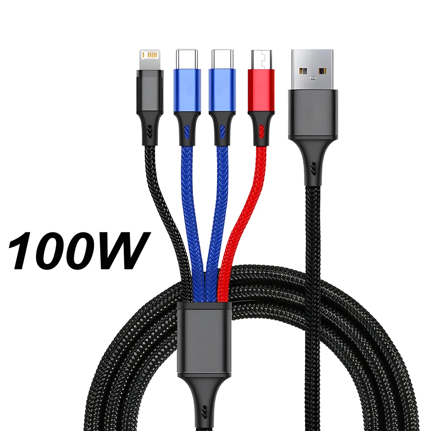 Amzwn 4 In 1 Multi Charger Cable For iPhone 15 14 13 Pro Max Mini Android Huawei Type C Micro USB Fast Charge Cable
