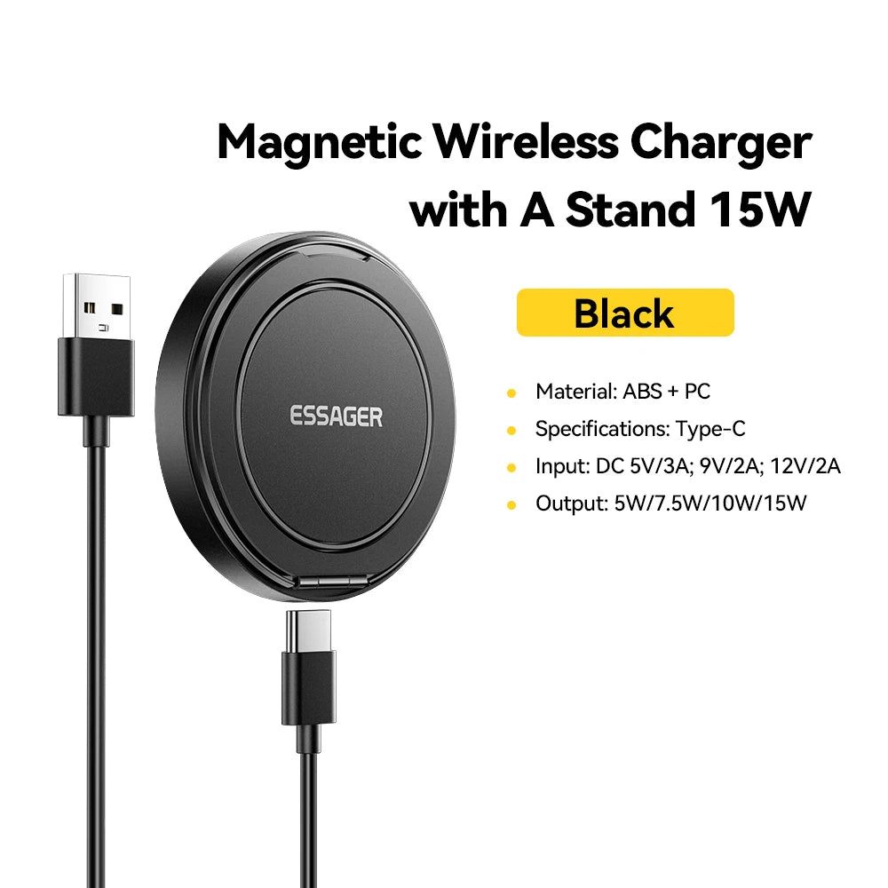 Essager 15W Magnetic Wireless Charger Pad Stand For iPhone 15 14 AirPods With USB Type C Dock Station
