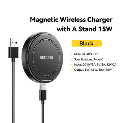 Essager 15W Magnetic Wireless Charger Pad Stand For iPhone 15 14 AirPods With USB Type C Dock Station