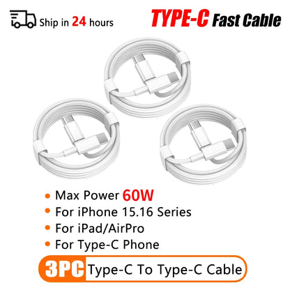 PD 60W USB C To USB C Fast Charging Cable 2M Type C For iPhone iPad Android USB C Devices Premium