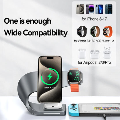 4 in 1 Magnetic Wireless Charger Station 15W Fast Charging Metal Shell for iPhone 12 to 17 AirPods and Apple Watch