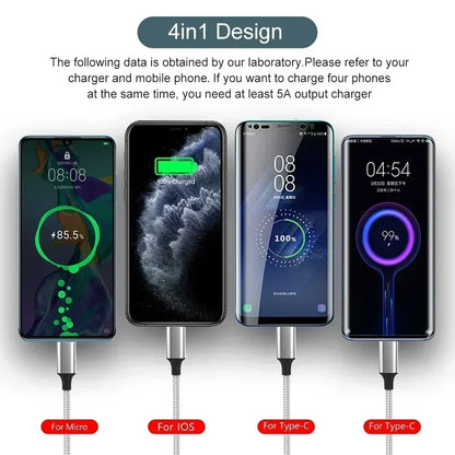 4 In 1 Charging Cable USB Fast Charge Data Sync For iPhone Android Type C Huawei Micro USB
