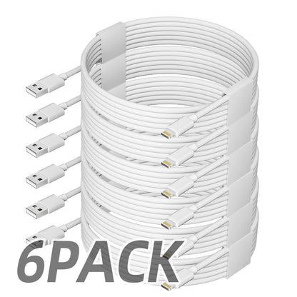 6 Pack 6 Foot Fast Charging USB Cables For iPhone Lightning Cable Compatible With iPhone 3A High Speed Charging Cord