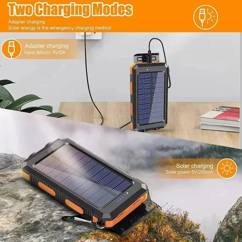 VIVO 200000mAh Waterproof Outdoor Solar Power Bank With Dual USB Charger For Camping And Travel