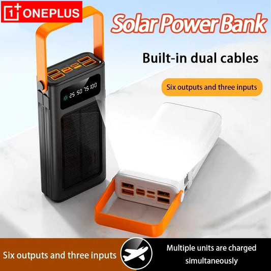 OnePlus 200000mAh Solar Power Bank With Built In Cables High Capacity LED Light For iPhone Fast Charging