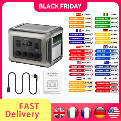 Allpowers R2500 Portable Power Station 2016Wh Expandable to 20kWh LiFePO4 Battery 2500W Emergency Home Outdoor