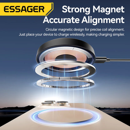 Essager 15W Magnetic Wireless Charger Pad Stand For iPhone 15 14 AirPods With USB Type C Dock Station