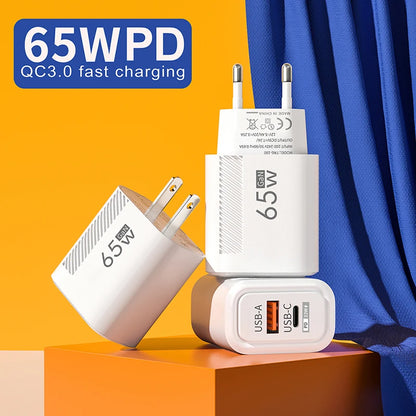 65W GaN USB Type C Charger PD 3.0 Quick Charge Wall Charger With US EU Plugs For iPhone Samsung