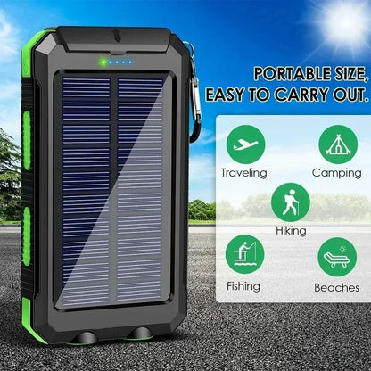 Solar Power Bank Waterproof Large Capacity External Battery Fast Charging With SOS For IPhone Samsung Xiaomi