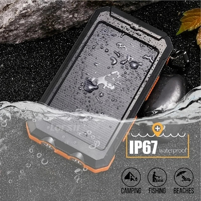 TUODES 20000mAh Solar Power Bank Capacity Waterproof Portable Charger With Solar Panel For iPhone Huawei Samsung Xiaomi