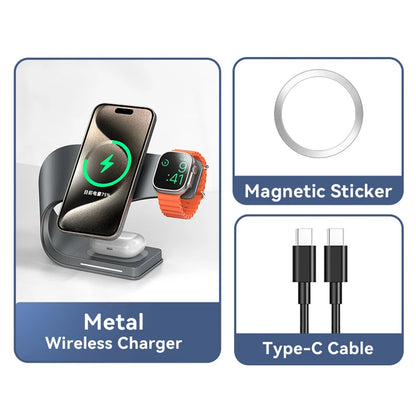 4 in 1 Magnetic Wireless Charger Station 15W Fast Charging Metal Shell for iPhone 12 to 17 AirPods and Apple Watch