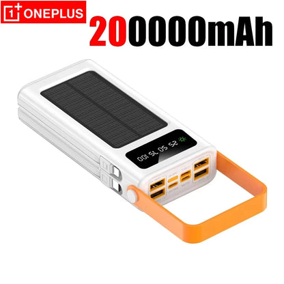 OnePlus 200000mAh Solar Power Bank With Built In Cables High Capacity LED Light For iPhone Fast Charging