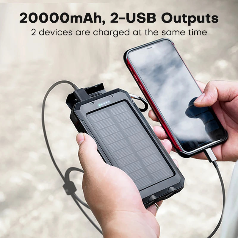 TUODES 20000mAh Solar Power Bank Capacity Waterproof Portable Charger With Solar Panel For iPhone Huawei Samsung Xiaomi