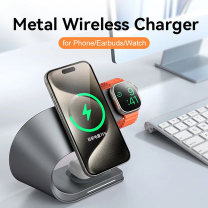 4 in 1 Magnetic Wireless Charger Station 15W Fast Charging Metal Shell for iPhone 12 to 17 AirPods and Apple Watch
