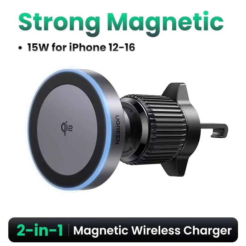 UGREEN Qi2 Magnetic Car Phone Holder Wireless Charger Stand 25W 15W For iPhone 17 16 15 Pro Max MagSafe