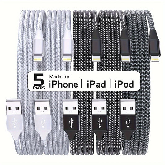 MEIHUAMEII MFi Certified 5 Pack 10ft Nylon Braided iPhone Lightning Cables Fast Charging and Data Transfer 2.4A