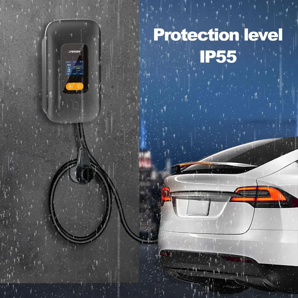 IPENGEN Type1 EV Charger Station 32A 40A 50A EVSE Wallbox With App Control 7.6kW 9.6kW 12kW IP55 ABS 5m Cable