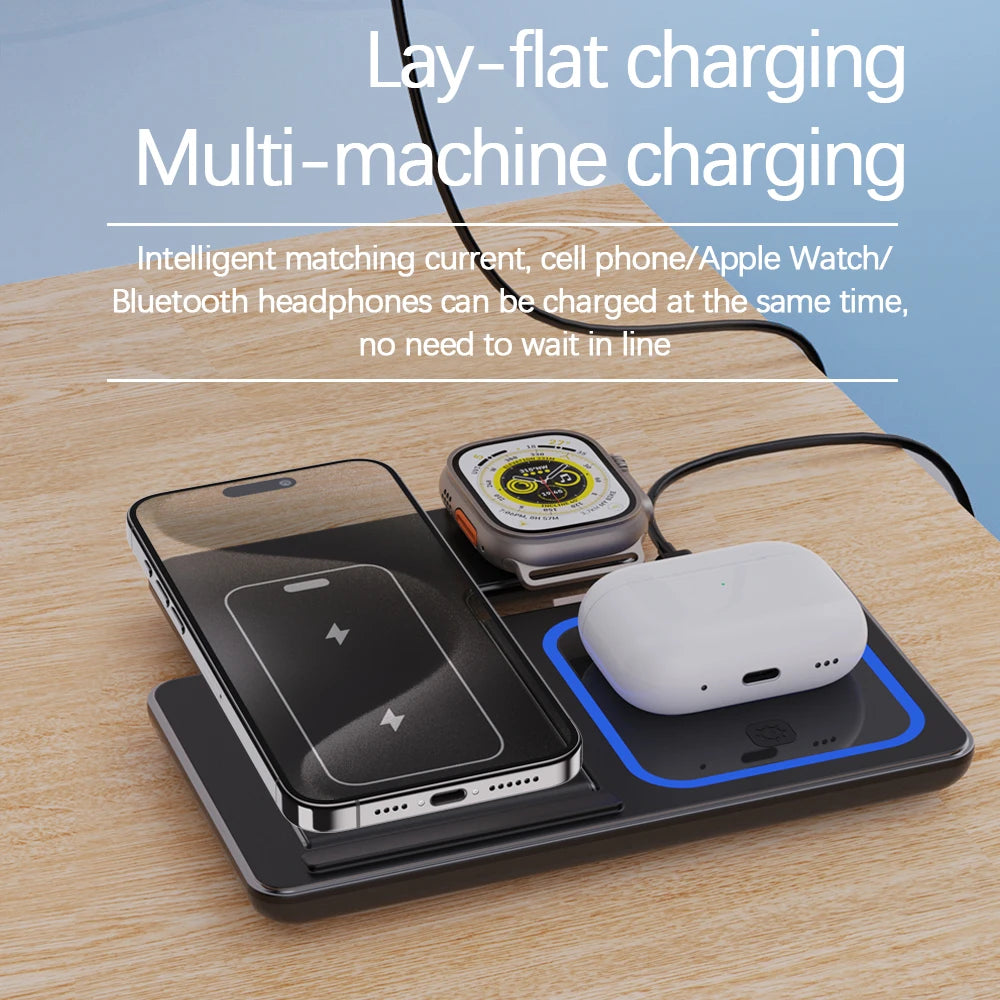 30W LED Fast Wireless Charger Stand 3 In 1 Foldable Charging Dock For iPhone 11 To 15 Apple Watch AirPods Pro
