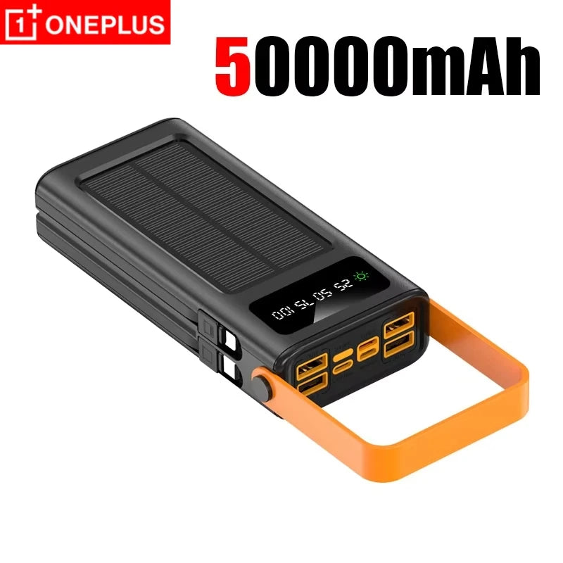 OnePlus 200000mAh Solar Power Bank With Built In Cables High Capacity LED Light For iPhone Fast Charging