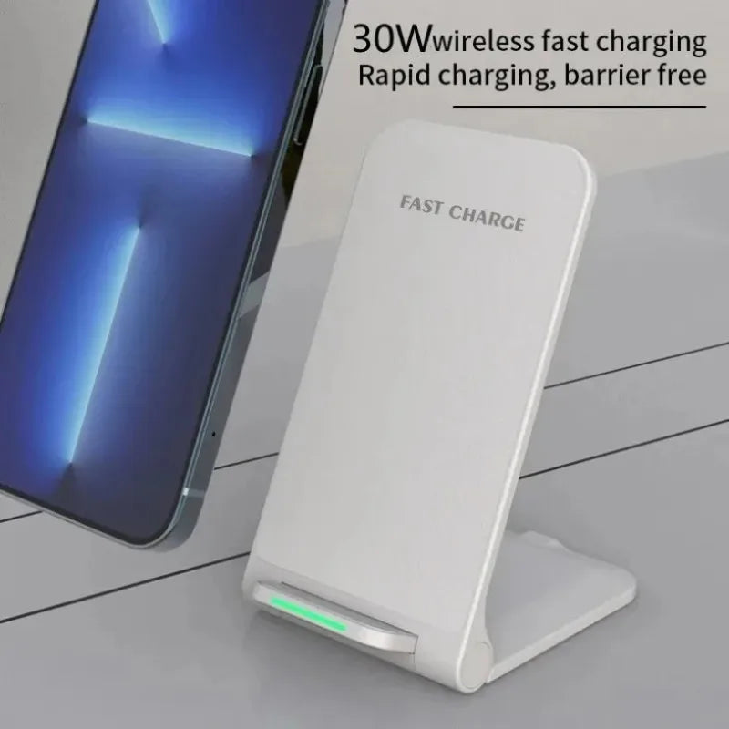 30W Wireless Charger Stand Pad For iPhone 16 15 14 13 12 Pro Samsung Xiaomi Induction Fast Charging Dock Station