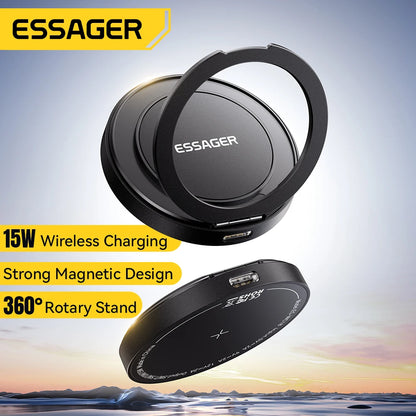 Essager 15W Magnetic Wireless Charger Pad Stand For iPhone 15 14 AirPods With USB Type C Dock Station