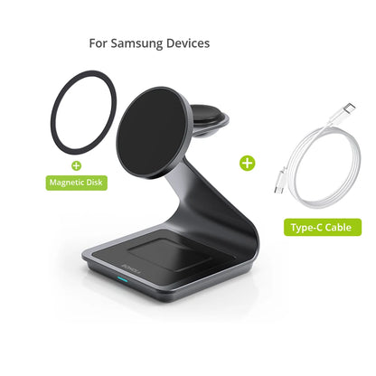 Bonola Magnetic 3 In 1 Wireless Charger Station For Samsung Galaxy S24 Ultra S25 25W Fast Charging Stand Watch Earbuds