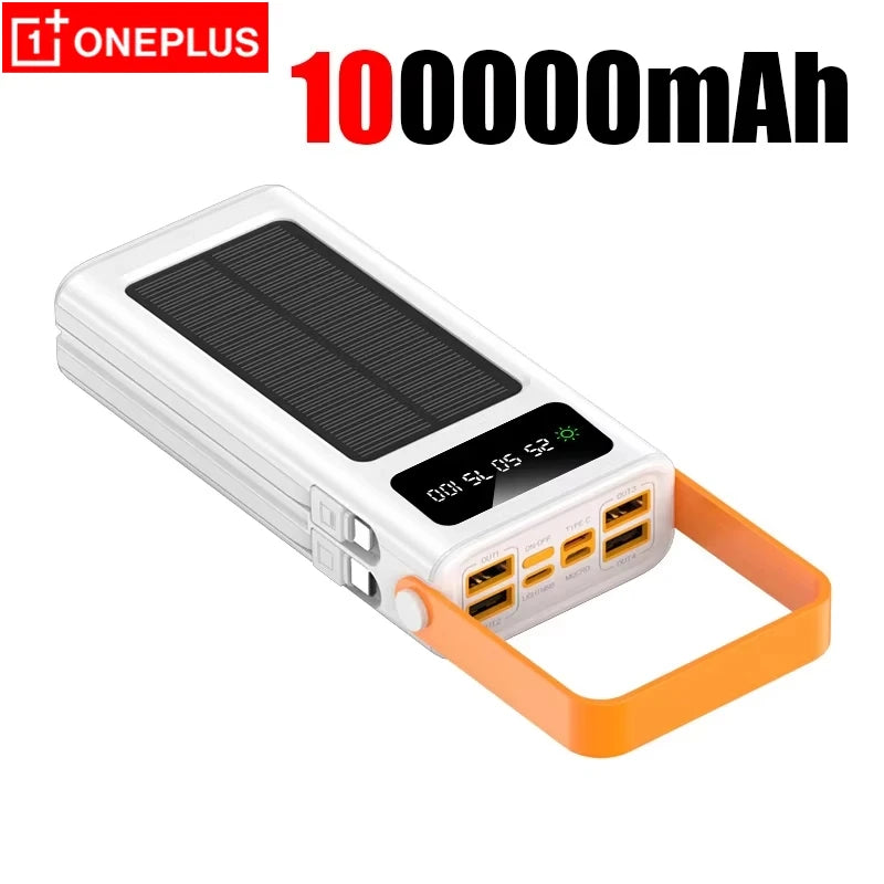 OnePlus 200000mAh Solar Power Bank With Built In Cables High Capacity LED Light For iPhone Fast Charging