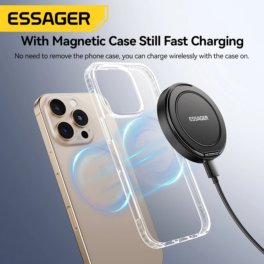 Essager 15W Magnetic Wireless Charger Pad Stand For iPhone 15 14 AirPods With USB Type C Dock Station