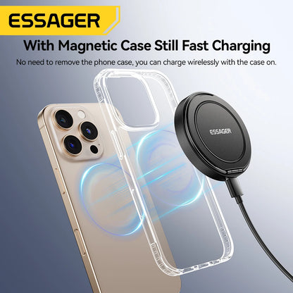 Essager 15W Magnetic Wireless Charger Pad Stand For iPhone 15 14 AirPods With USB Type C Dock Station