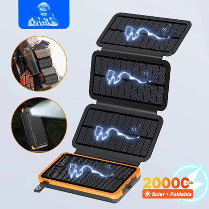 TUODES 20000mAh Solar Power Bank 4 Solar Panels Waterproof Battery Portable Charger for iPhone Xiaomi Samsung Huawei